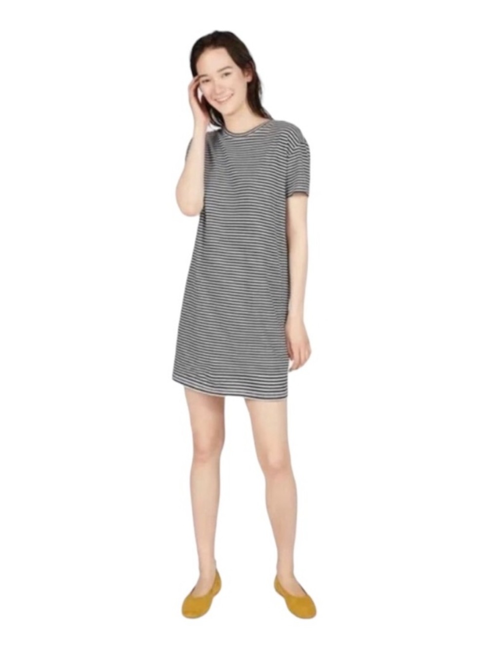 Everlane The Cotton Box Cut Striped Short Sleeve T-Shirt Dress Black & White‎ XS